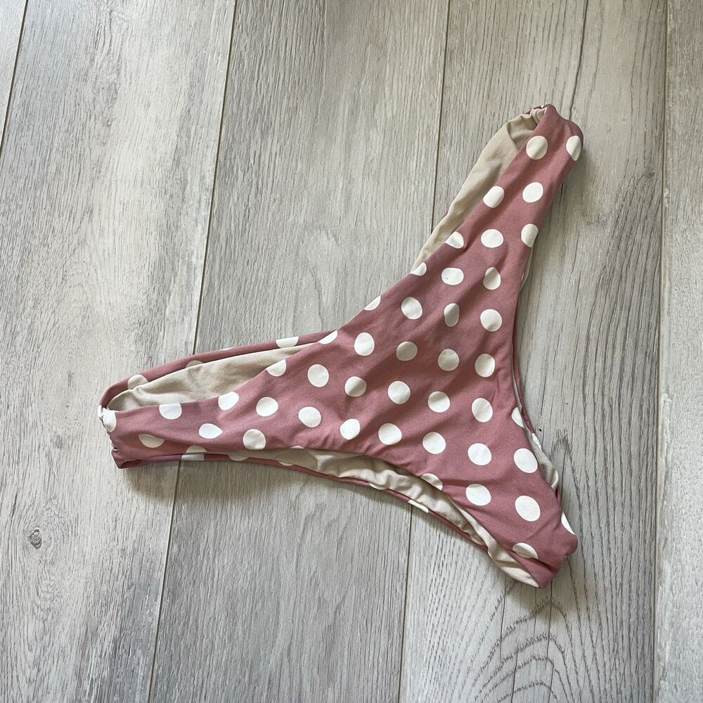 PQ Swim Bottoms polka dot scrunch back cheeky thong womens Pink (medium) beach